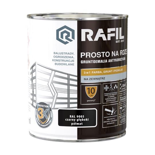 RAFIL Suoraan ruosteenmusta, syvä puolihimmeä RAL9005 0,75 l