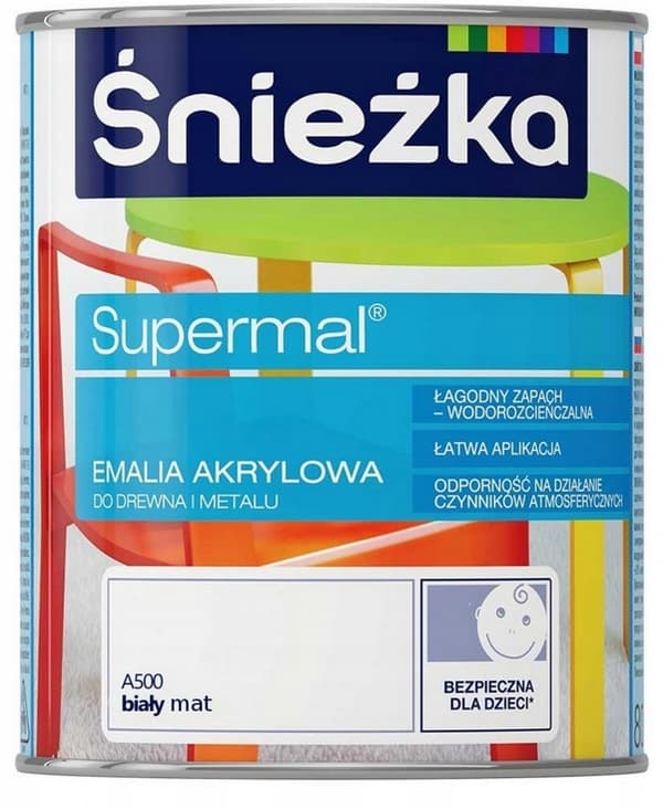 Supermal akryl emalj för trä och metall A500 vit matt 0,8l