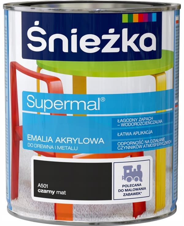 Supermal akryyliemali puulle ja metallille A501 musta matta 0,8 l