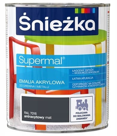 Supermal akryyliemali puulle ja metallille RAL7016 antrasiitti matta 0,8l