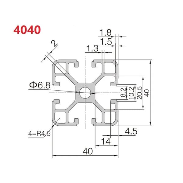 4040L Aluminiumprofil, Silverfinish, 1000 mm längd,4040L, 1000 mm