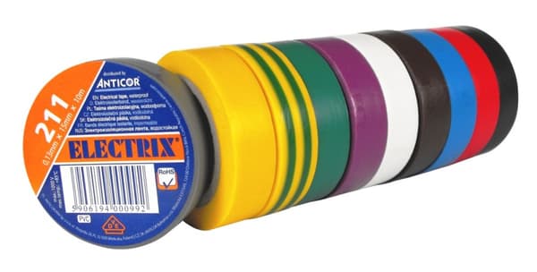 ELECTRIX 211 tape, regnbuefarvet 10-ruller 15 mm x 10 m
