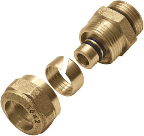 Messingforskruning GZ til PERTAL rør - 16x2 G1/2"