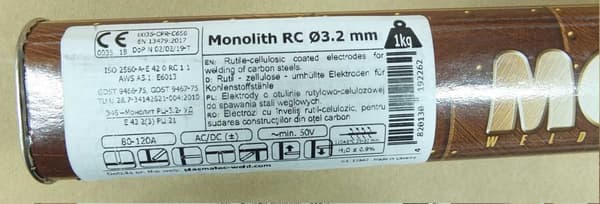 RUTIILISELLULOOSAELEKTRODIT. 3,2 MM - 1,0 KG. (E420RC11) (PUTKI) *MONOLITH MONTOL