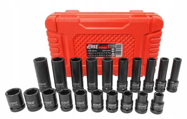 Korte og lange slagtopnøgler 1/2" 20 stk. 10-19mm Verke