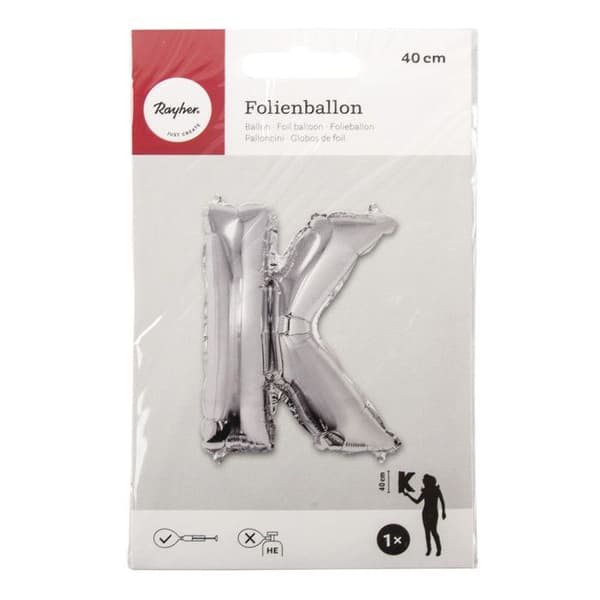 Aluminiumballong Bokstav K Silver 40cm