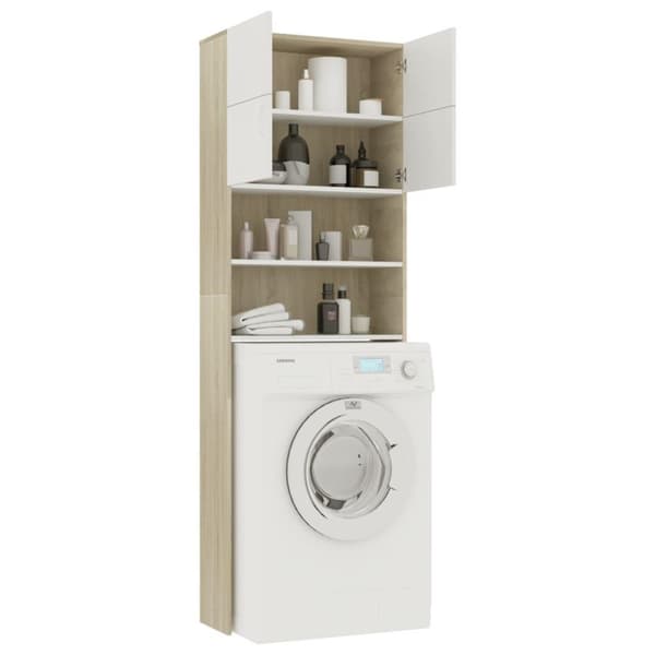 vidaXL vaskemaskineskab 64x25,5x190 cm spånplade hvid og sonoma-eg
