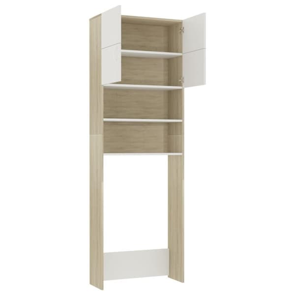 vidaXL vaskemaskineskab 64x25,5x190 cm spånplade hvid og sonoma-eg