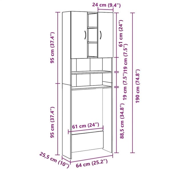 vidaXL Vaskemaskinskap brun eik 64x25,5x190 cm