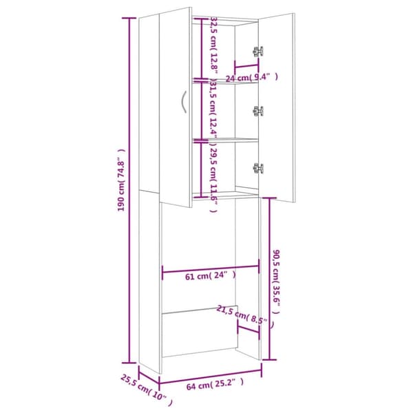 vidaXL vaskemaskineskab 64x25,5x190 cm sonoma-eg