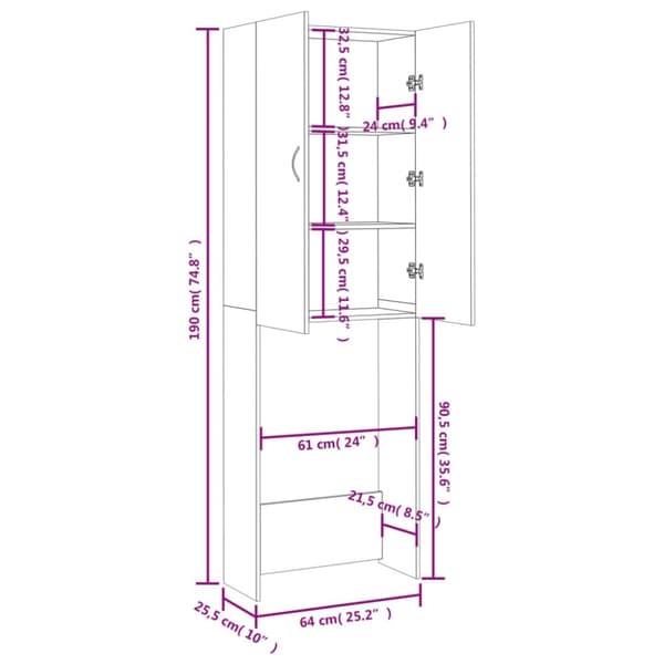 vidaXL Pesukonekaappi valkoinen 64x25,5x190 cm