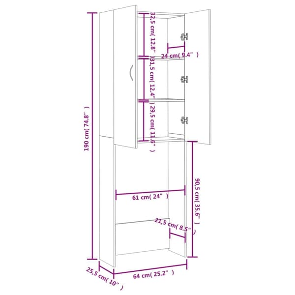 vidaXL Vaskemaskinskap svart 64x25,5x190 cm