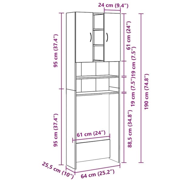 vidaXL Vaskemaskinskap svart 64x25,5x190 cm