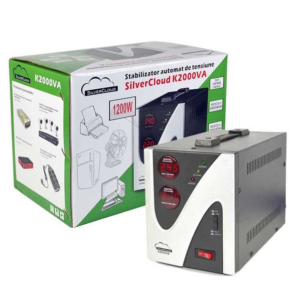 Silvercloud Spændingsstabilisator 2000va 1200w 9.1a Sort