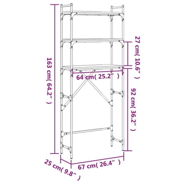 vidaXL vaskemaskinereol 67x25x163 cm konstrueret træ røget egetræ