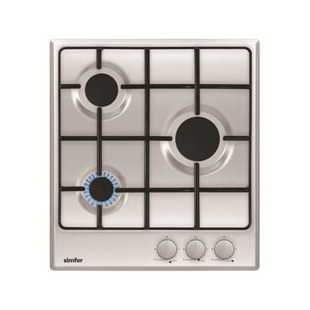 Simfer | H4.300.VGRIM | Kogeplade | Gas | Antal brændere/kogezoner 3 | Drejeknapper | Rustfrit stål
