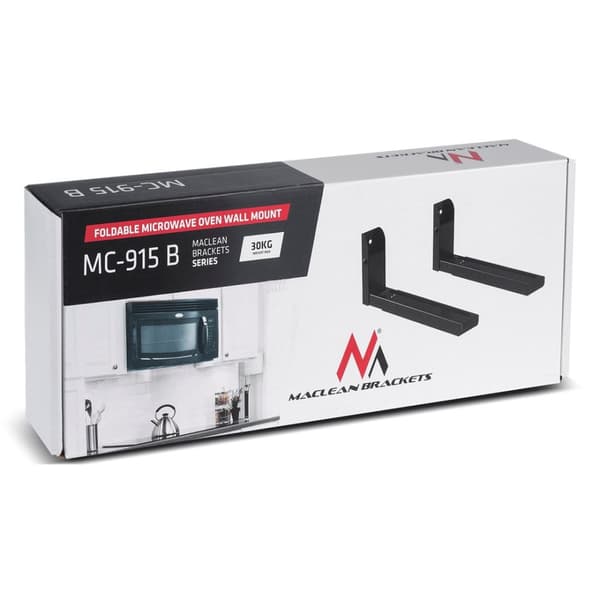 Maclean MC-915 B Universal Mikrovågsugnsfäste Väggmontering Justerbar Massiv Metall Kök 30kg Svart