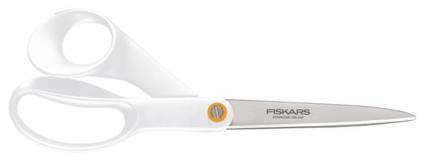Fiskars F061200487 paperi-/askartelu sakset Toimisto sakset Suora leikkaus Ruostumaton teräs, Valkoinen