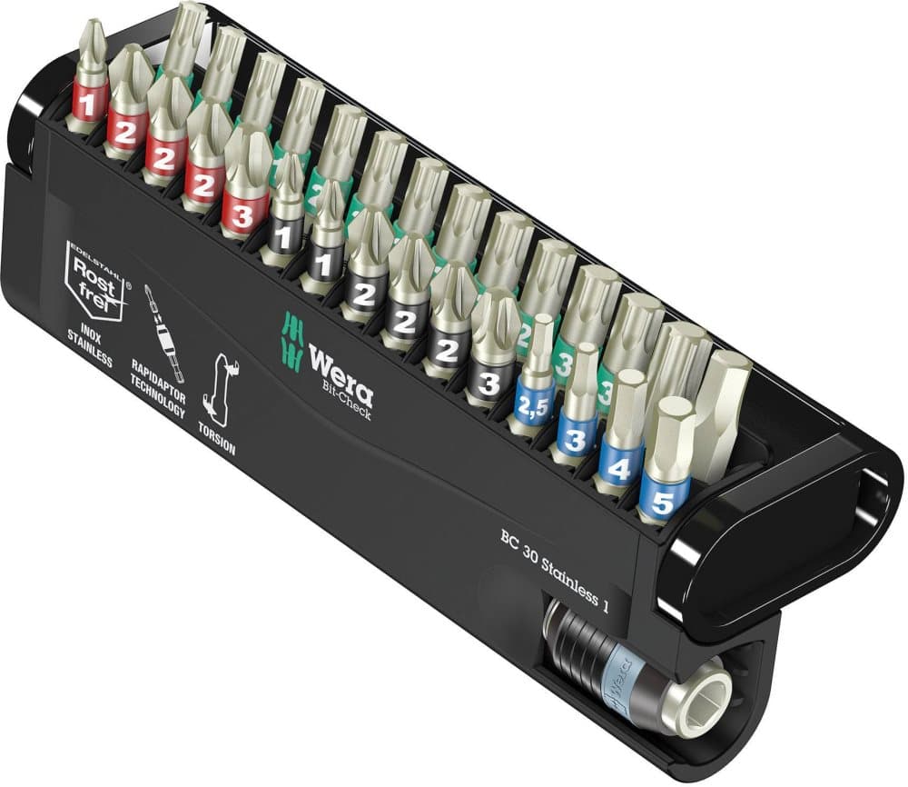 Wera BC Stainless/30 Bit-Check 05071109001 Bit-Set 30 delar Stjärnspår Phillips, Stjärnspår Pozidriv, TORX, Inner-sexkantig