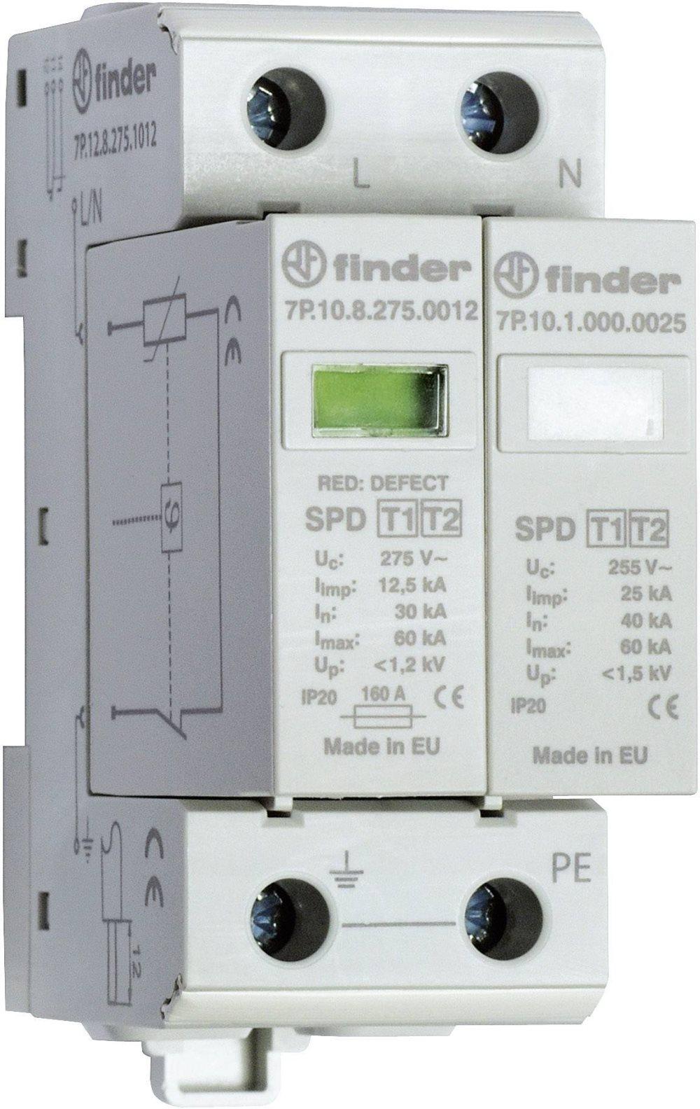 Finder 7P.12.8.275.1012 7P1282751012 Överspänningsskydd-avledare Överspänningsskydd för: Fördelningsskåp 30 kA 1 st