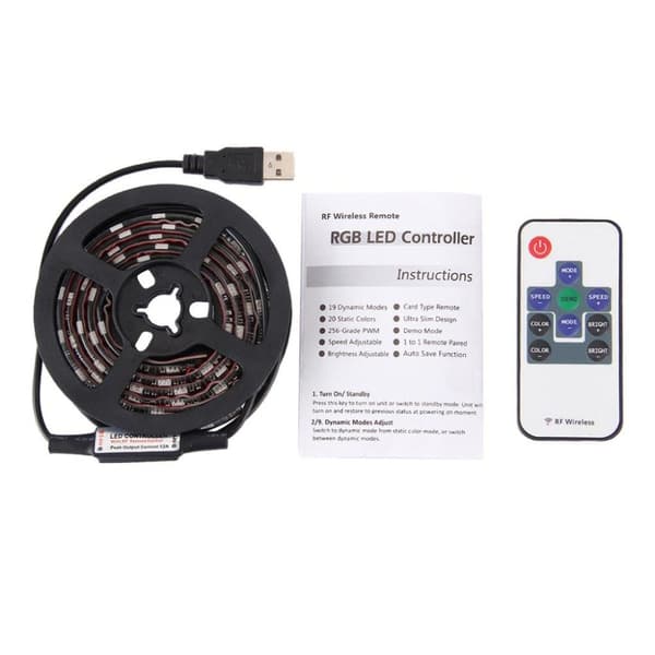 Tv belysning Usb med fjernkontroll - 12W 60 LEDs SMD 5050 RGB 1x1m