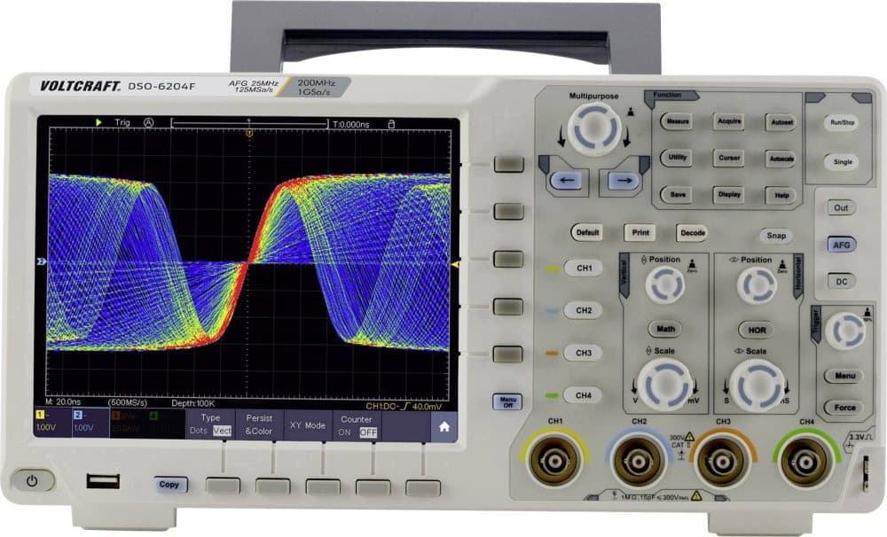 VOLTCRAFT DSO-6204F Digitalt oscilloskop 200 MHz 4 kanaler 1 GSa/s 40000 kpts 8 Bit Digital lagring (DSO), Funktionsgenerator