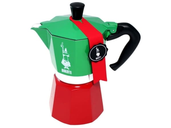 Bialetti 0005323, Mokkapannu, 0,24 L, Vihreä, Punainen, Valkoinen, Alumiini, 3 kuppia, Termoplastinen