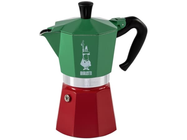 Bialetti 0005323, Mokkapannu, 0,24 L, Vihreä, Punainen, Valkoinen, Alumiini, 3 kuppia, Termoplastinen