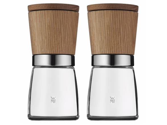 WMF 2-Piece Salt and Pepper/Spice Mill Housing material Wood/Glass, Ceramic grinding mechanism. Adjustable grind from coarse to fine.