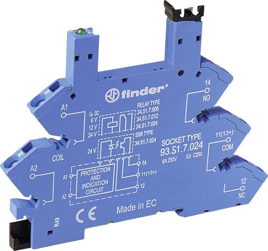 Finder 93.51.8.240 Reläsockel Serie: Finder Serie 34 Finder 34.51, Finder 34.81 (L x B x H) 93.6 x 6.2 x 76 mm 1 st