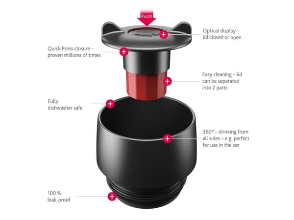 EMSA TRAVEL MUG Grande, Set, 0,5 L, Musta, Ruostumaton teräs, Silikoni, Ruostumaton teräs, 12 t, 6 t