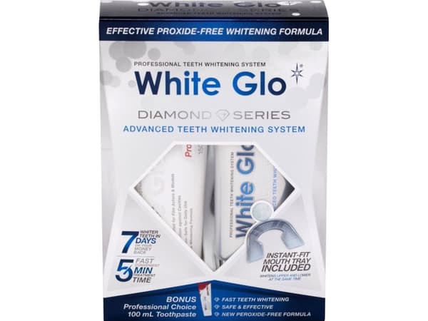 WHITE GLO SET Diamond System valkaiseva hammastahna 100ml valkaiseva hammastahna 50ml hammaskorkki