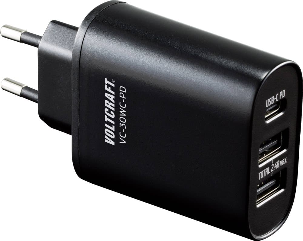 VOLTCRAFT;VC-30WC-PD;USB-laddare30 W 1x USB-C, 2x USB-A.