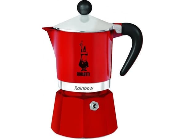 Bialetti Rainbow, Mokabryggare, Gjuten aluminium, Svart, Röd, Gjuten aluminium, 3 koppar, Rainbow, 1 styck
