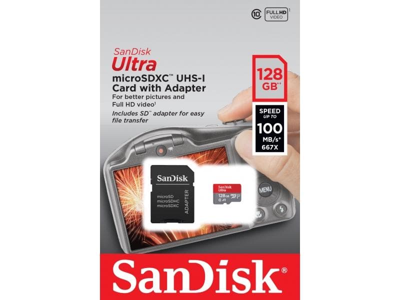 SanDisk MicroSDXC 128GB Ultra 100MB C10 U1 A1 wA SDSQUAR-128G-GN6IA