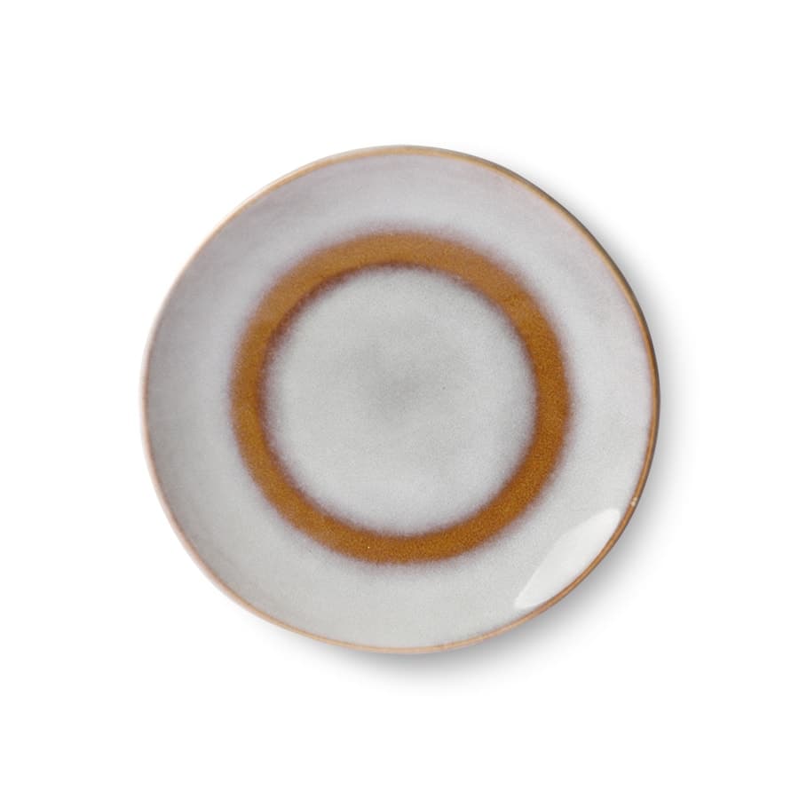 70's Dessert Tallrik Keramik Vit & Brun 17,5 cm