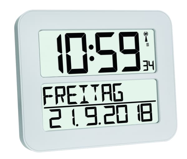 TFA Time Line Max - Klokke - rektangulær - elektronisk - skrivebord, veggmonterbar - 25.8 x 21.2 cm - hvit