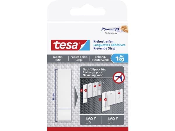 TESA 77771, Sisätila, Yleiskoukku, Valkoinen, Liimateippi, 6 kpl