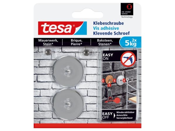 TESA 77906-00000, Sisätila ja ulkotila, Yleiskoukku, 5 kg, Kivi, 2 kpl, Kupla