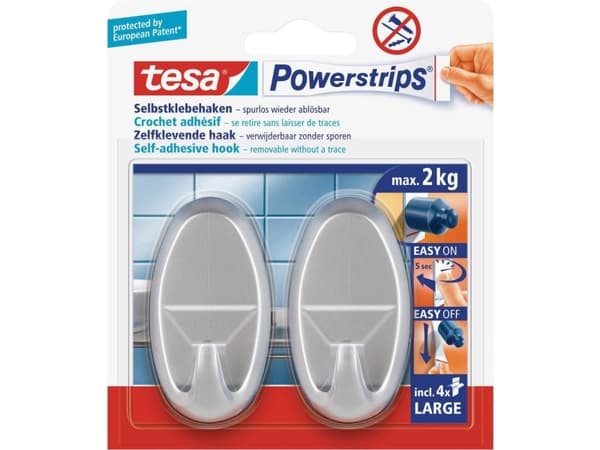 TESA 58063, Handdukskrok, Krom, Plast, 2 kg, 2 styck, Blåsa