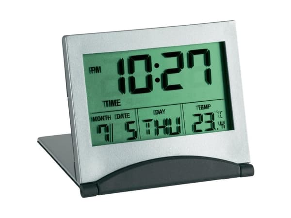 TFA-Dostmann 98.1054, Digital väckarklocka, Grå, Silver, 12/24h, F, °C, Alla, LCD