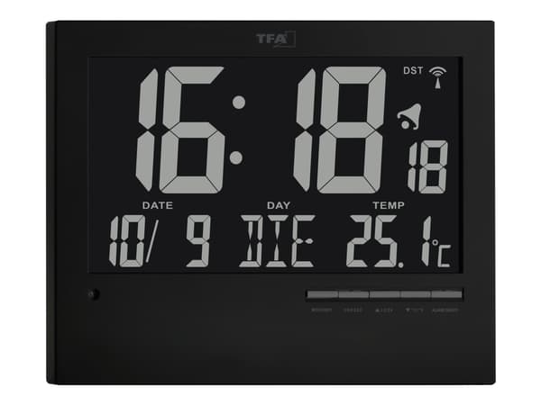 TFA - Alarmklokke - elektronisk - skrivebord, veggmonterbar - svart