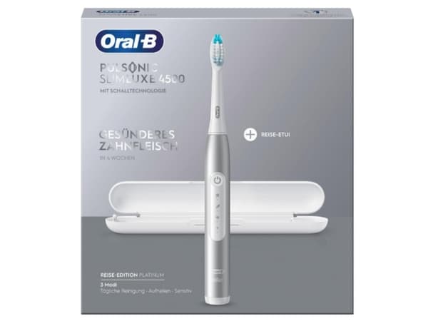 Oral-B Pulsonic Slim Luxe 4500, Vuxen, Ultraljudstandborste, Daglig vård, Känslig, Tandblekning, 62000 rörelser per minut, Platina, 2 min