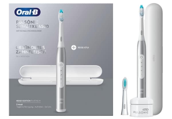 Oral-B Pulsonic Slim Luxe 4500, Vuxen, Ultraljudstandborste, Daglig vård, Känslig, Tandblekning, 62000 rörelser per minut, Platina, 2 min