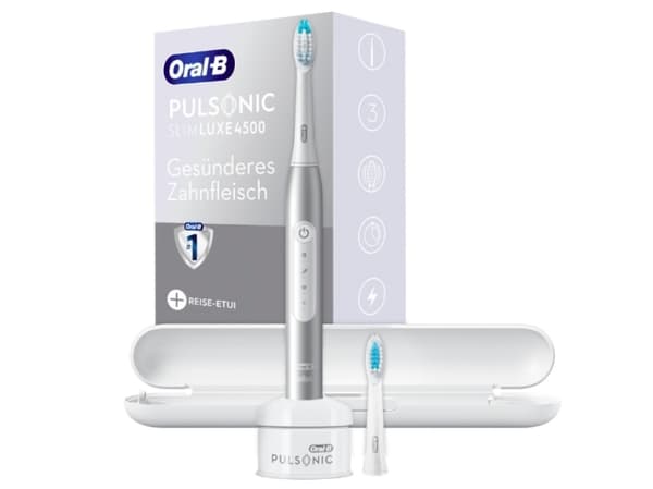 Oral-B Pulsonic Slim Luxe 4500, Vuxen, Ultraljudstandborste, Daglig vård, Känslig, Tandblekning, 62000 rörelser per minut, Platina, 2 min