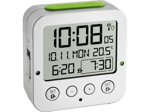 TFA Bingo - Alarmklokke - firkantet - elektronisk - skrivebord - sølv