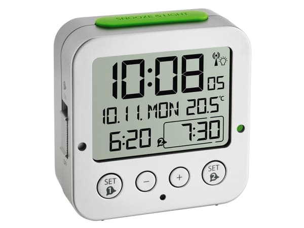 TFA Bingo - Alarmklokke - firkantet - elektronisk - skrivebord - sølv