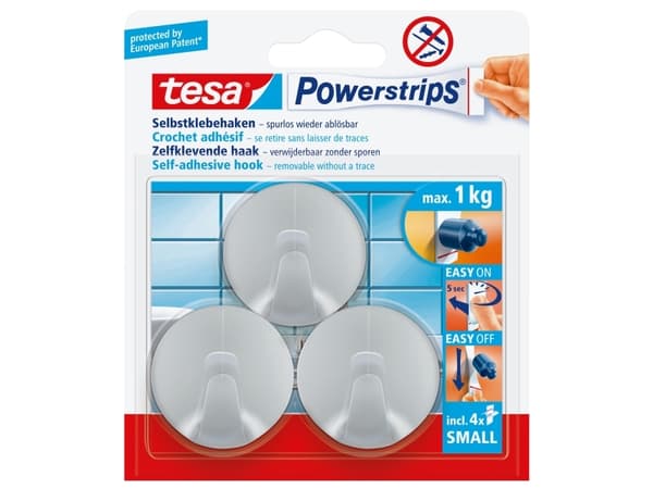 TESA 57578-00000, Universalkrok, Kromfarget, Plast, 1 kg, 3 stykker, Blister
