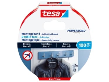 TESA 77747-00000, Kiinnitysteippi, Valkoinen, 0,19 m, Sisätila, Keramiikka, Puu, 1 kg/cm
