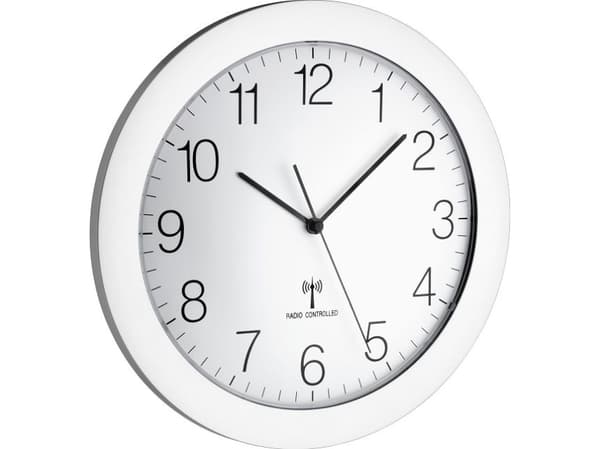 TFA - Klokke - kvarts - veggmonterbar - 30.2 cm - hvit - ramme: sølv